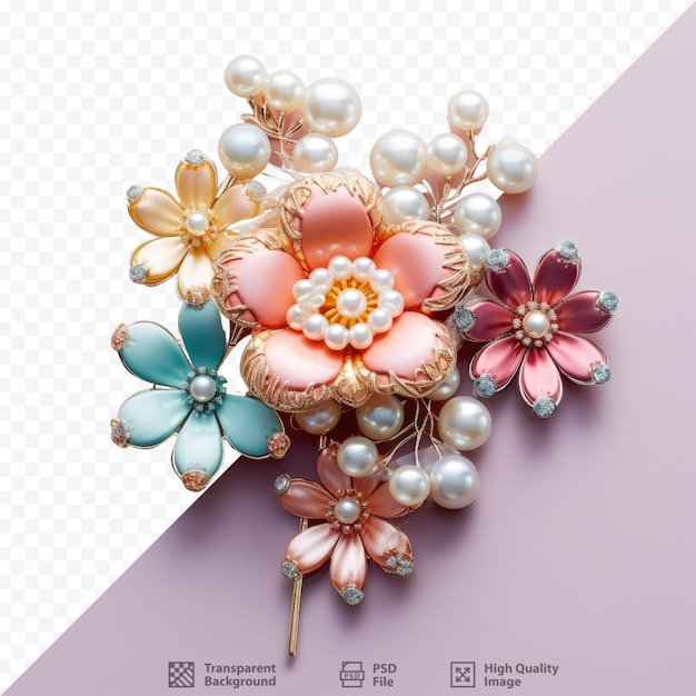 Brooch designed like a flower decorated with colorful pearls