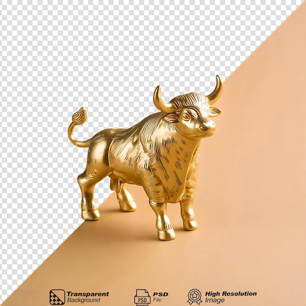 PSD brook metal bull figurine gold isolated on transparent background