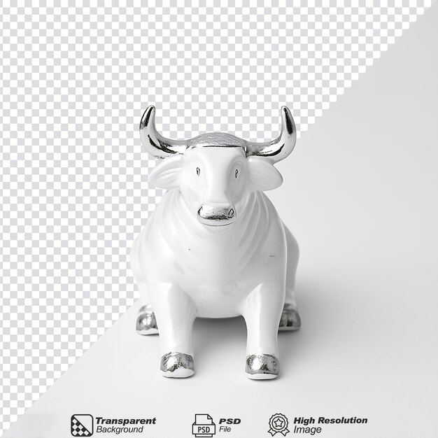 PSD brook metal bull figurine white isolated on transparent background