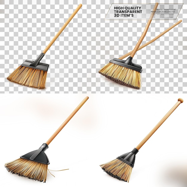 Broom A sturdy broom with angled bristles and a long handle on transparent background