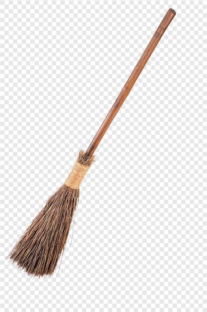 a broom with a wooden handle on a transparent background