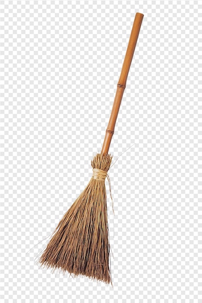 a broom with a wooden handle on a transparent background