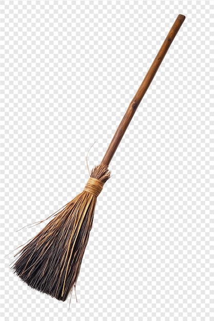 a broom with a wooden handle on a transparent background