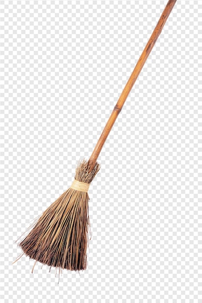 a broom with a wooden handle on a transparent background