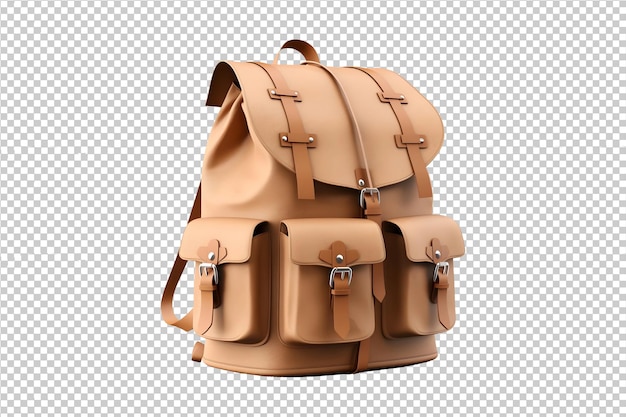 Brown backpack isolated on a transparent background