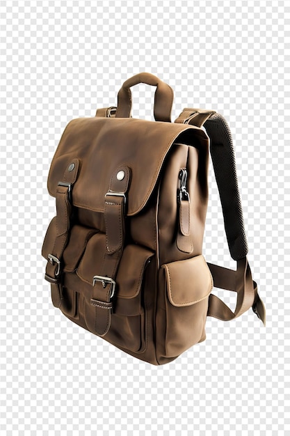 brown backpack with a black strap