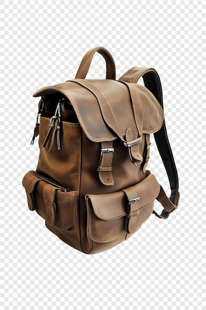 a brown backpack with a strap that says brown