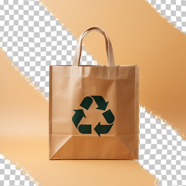 Brown bag with recycle symbol on transparent background