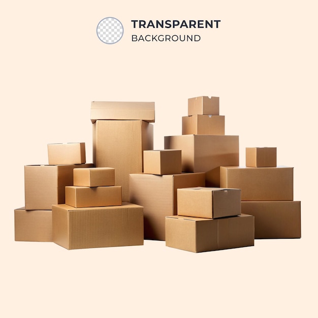 PSD brown cardboard boxes in various sizes isolated on transparent background