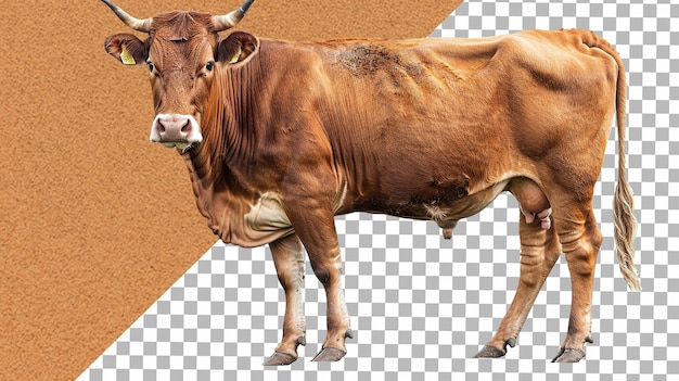 A brown cow on standing position isolated on white background