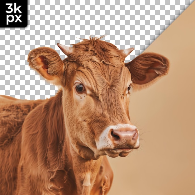 PSD a brown cow with a white nose and horns on it