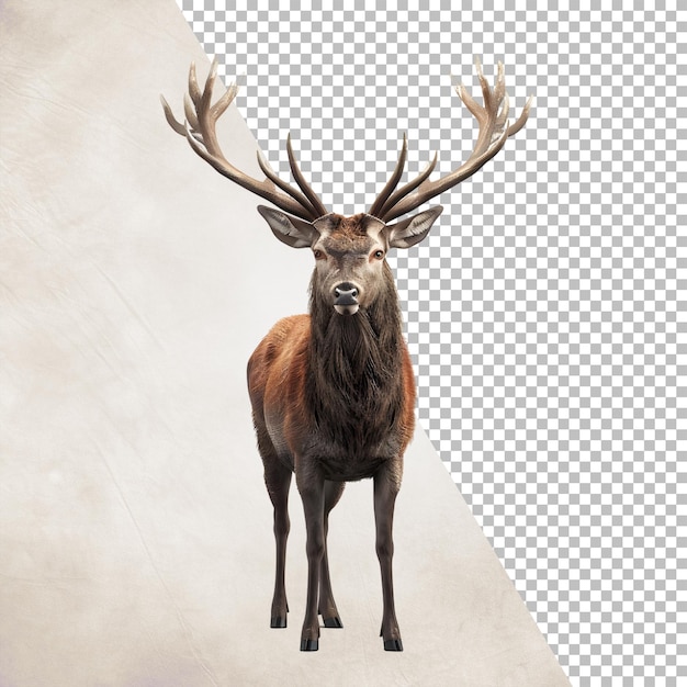 Brown deer with big horns Isolated on transparent background