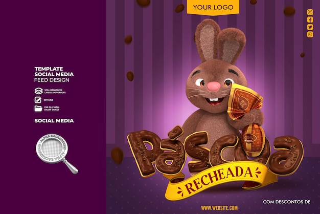 Brown Easter Bunny with chocolate decorative elements Premium Psd