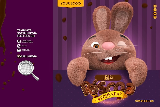 Brown Easter Bunny with chocolate decorative elements Premium Psd