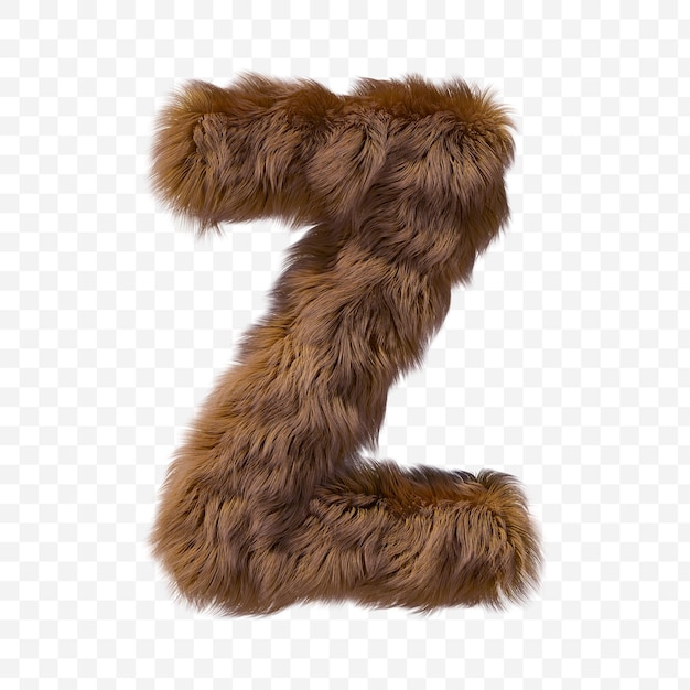 Brown furry alphabet letter on isolated background 3D illustration