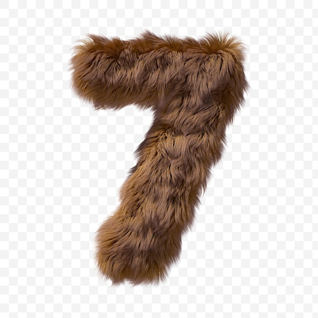 Brown furry alphabet number 7 on isolated background 3D illustration