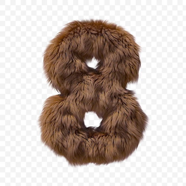 Brown furry alphabet number 8 on isolated background 3D illustration