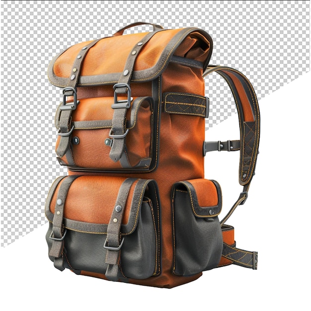 a brown and gray backpack with a black strap