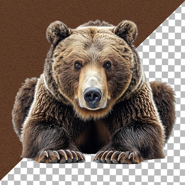 Brown grizzly bear front view isolated on white background