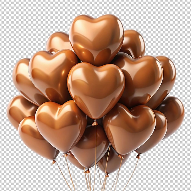 PSD brown heart balloons isolated transparent background