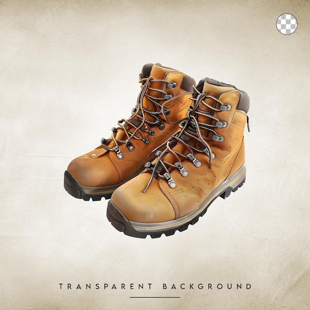 brown hiking boots with laces isolated on transparent background