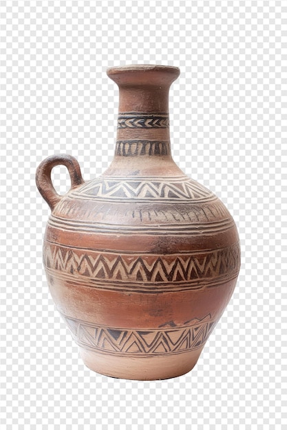 a brown jug with a design on the front