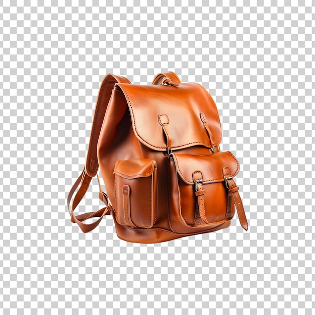 A brown leather bag on a transparent background