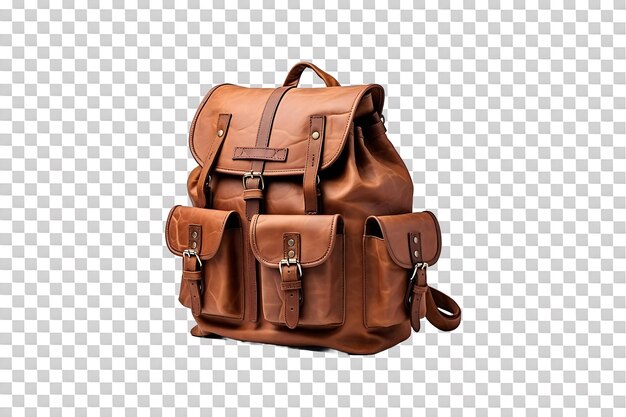 PSD brown leather bag with a strap that says brown leather