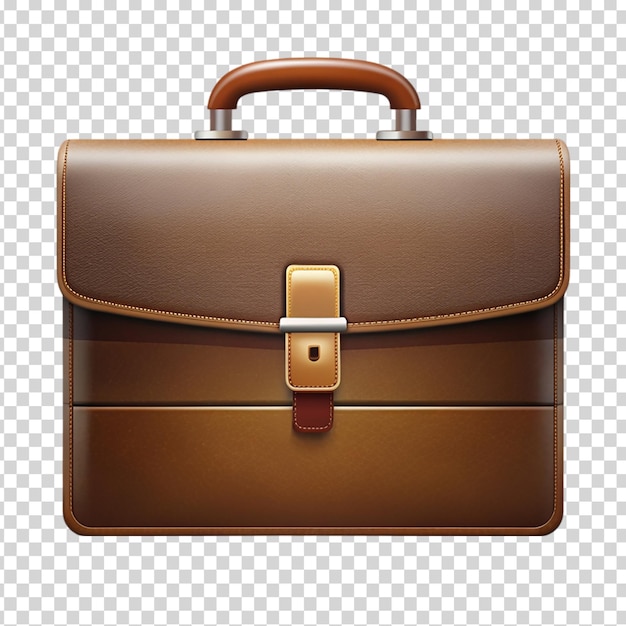 PSD brown leather briefcase with gold trim on transparent background