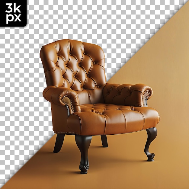 PSD a brown leather chair with a black base and a black base