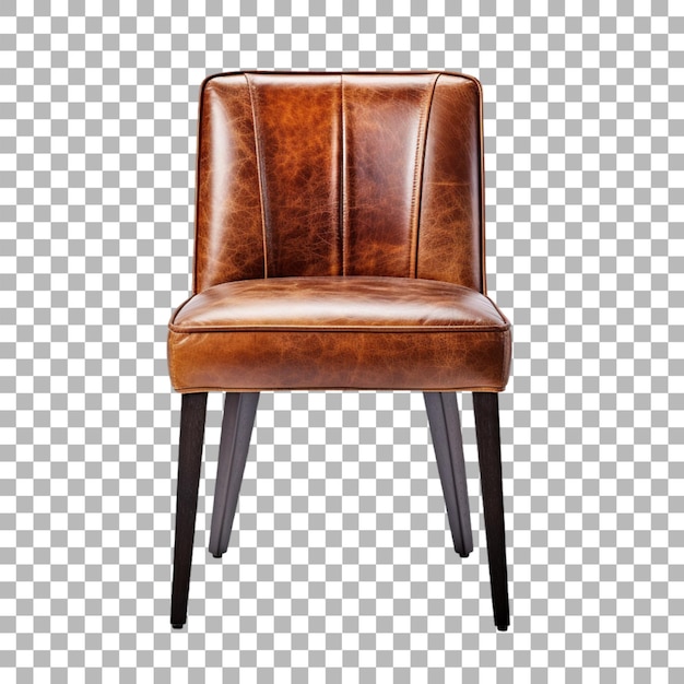 PSD a brown leather chair with a black base and a white background