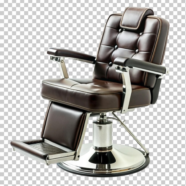 A brown leather chair with a silver base