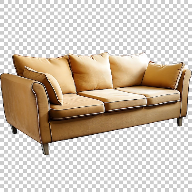 a brown leather couch with a brown cushion and a yellow pillow