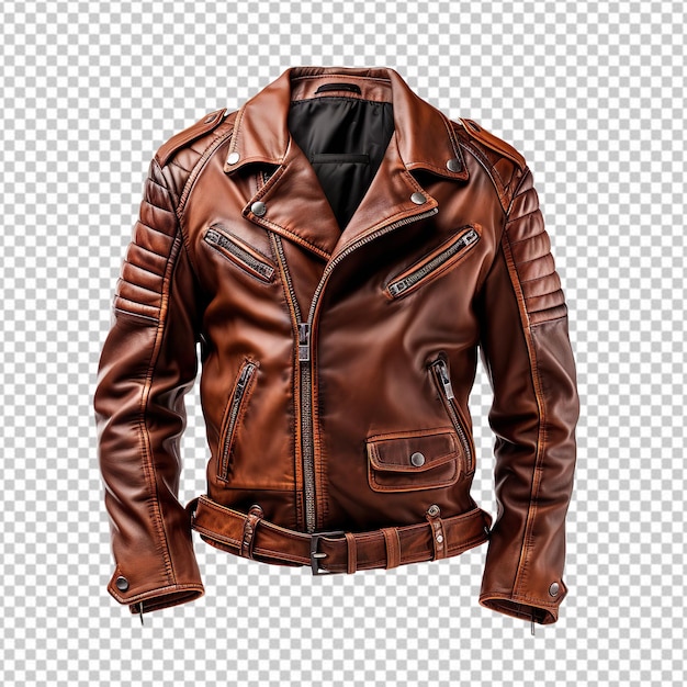 PSD brown leather jacket isolated on transparent background