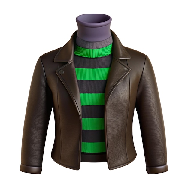 PSD a brown leather jacket with green stripes and a green stripe