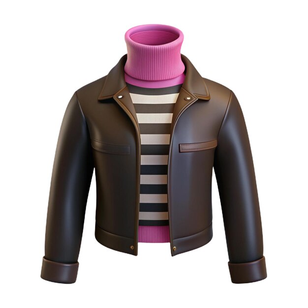 PSD a brown leather jacket with a pink top and a black stripe