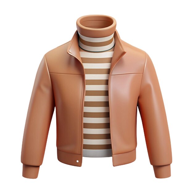 a brown leather jacket with striped stripes and a striped shirt