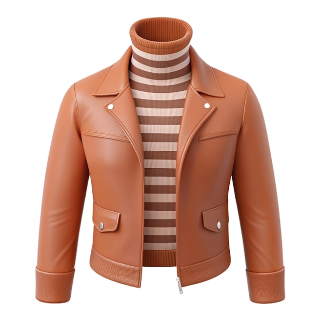 PSD a brown leather jacket with striped stripes and a striped shirt