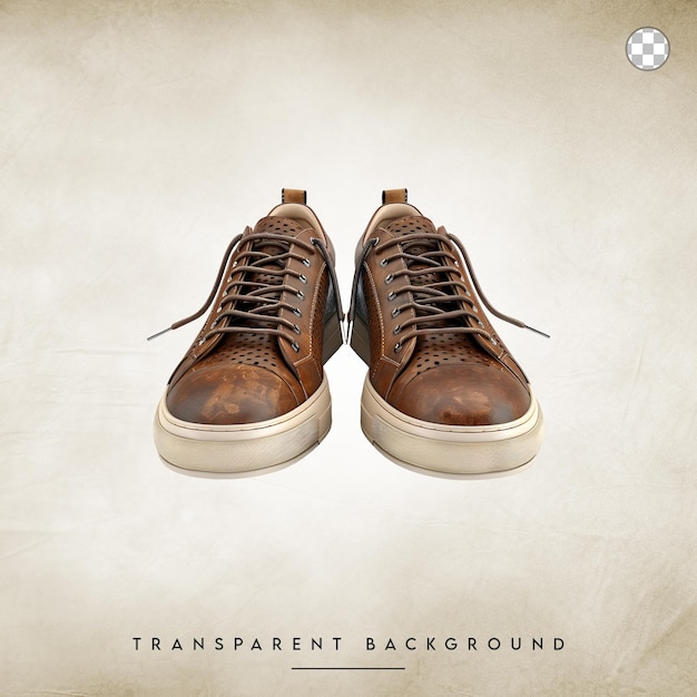 Brown Leather Sneakers with White Soles isolated on transparent background