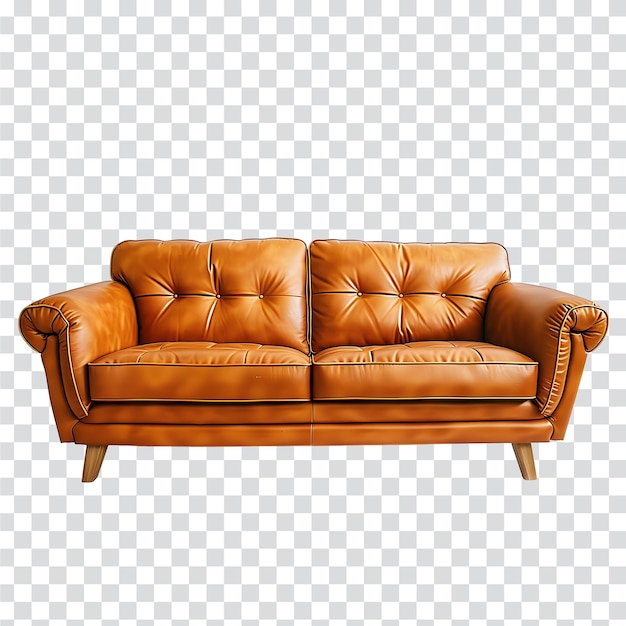 brown leather sofa couch with a brown leather seat and back on transparent PNG