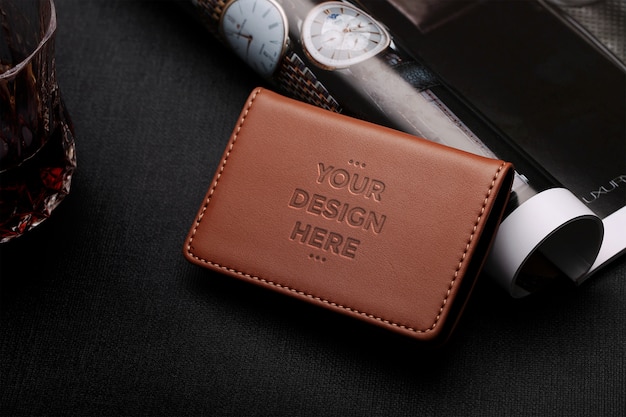 Brown leather wallet mockup