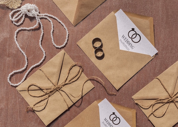 Brown paper envelopes flat lay