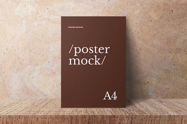 Brown Poster Mockup Leaning on Wall Texture Background