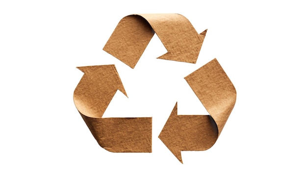 PSD a brown recycle symbol made from brown paper