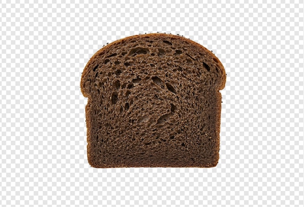 Brown rye bread slice isolated on a transparent background