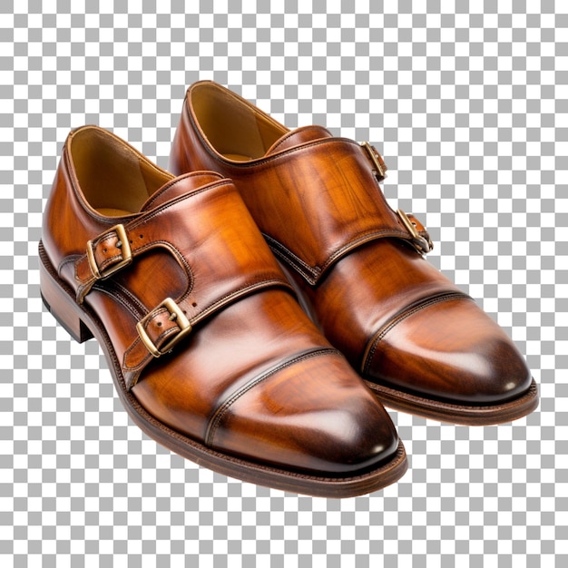 a brown shoe with a gold buckle is on a transparent background