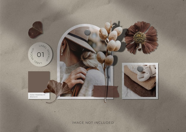 PSD brown simple stylish photo frame set moodboard mockup