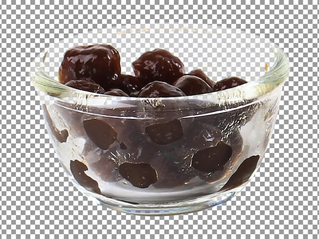 Brown sugar bubbles in a glass bowl with transparent background