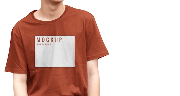 Brown t-shirt mockup with realistic model