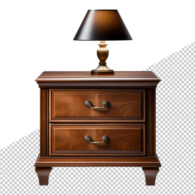 a brown table with a lamp on it and a lamp on it